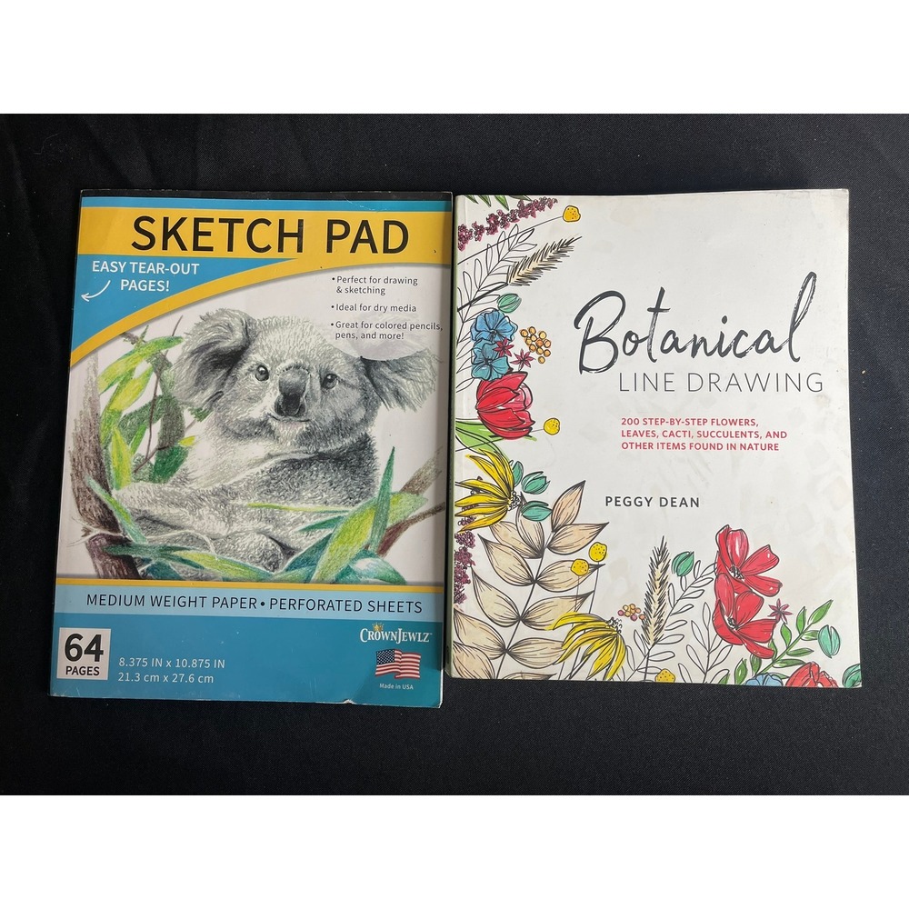 CrownJewlz Koala Sketch Pad and Peggy Dean Botanical Line Drawing Book Bundle